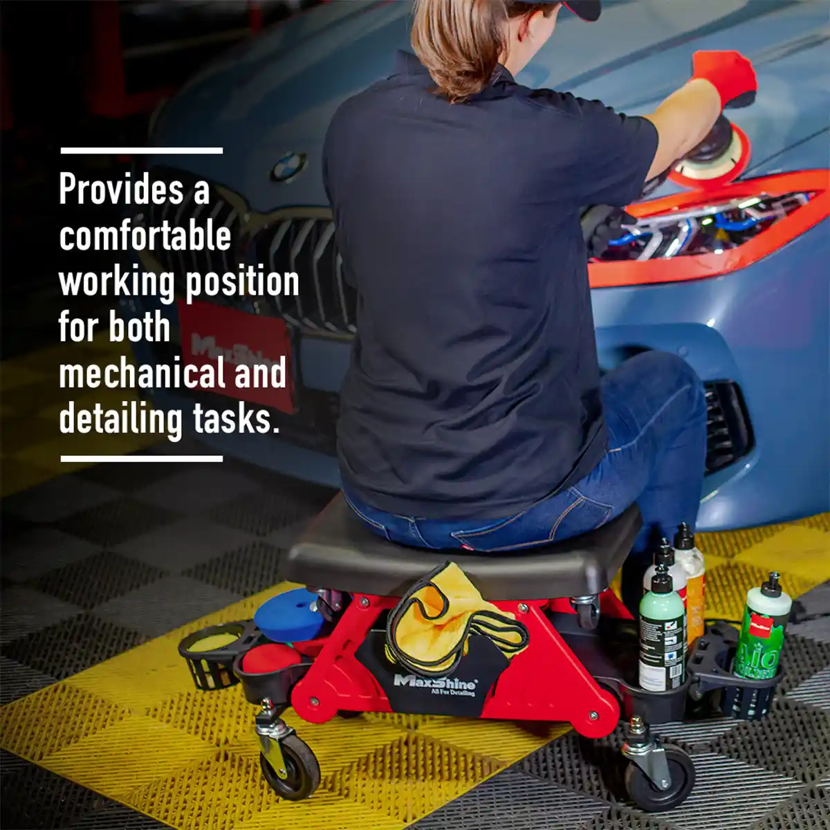 Sit on Detailing Creeper with Bottle Holder and Comfortable Seat for Car Detailing